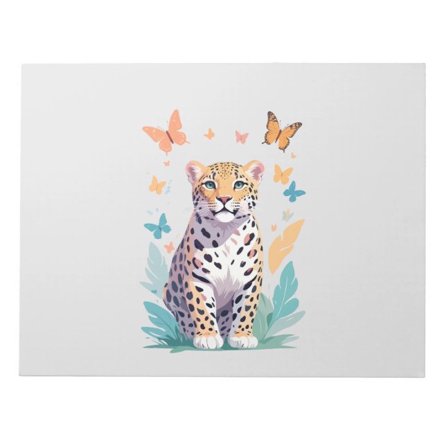 Leopard Vector Butterfly Adsible Roligt Animal Anteckningsblock (Framsida)