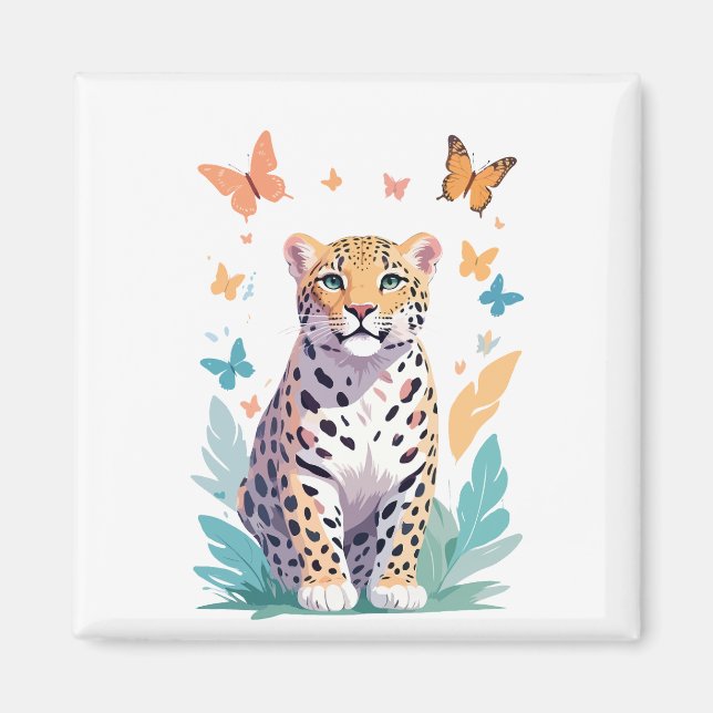 Leopard Vector Butterfly Adsible Roligt Animal Magnet (Framsidan)