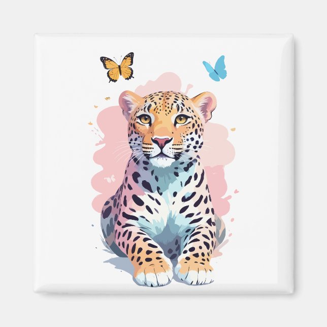Leopard Vector Butterfly Adsible Roligt Animal Magnet (Framsidan)