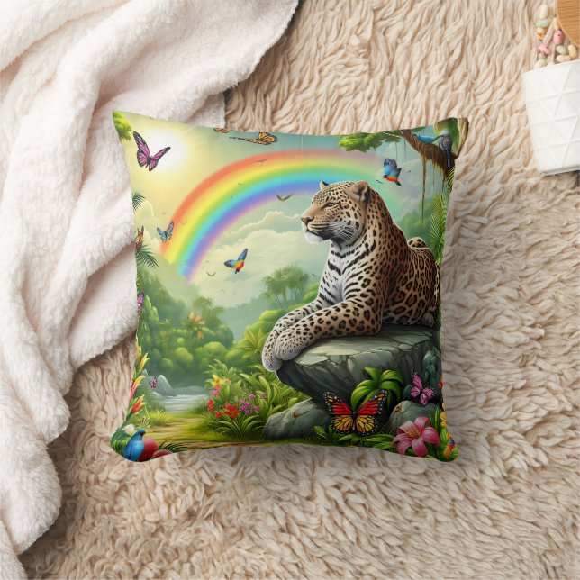 Leopard Vibe: Konstnärligt jungelvila Kudde (Filt)