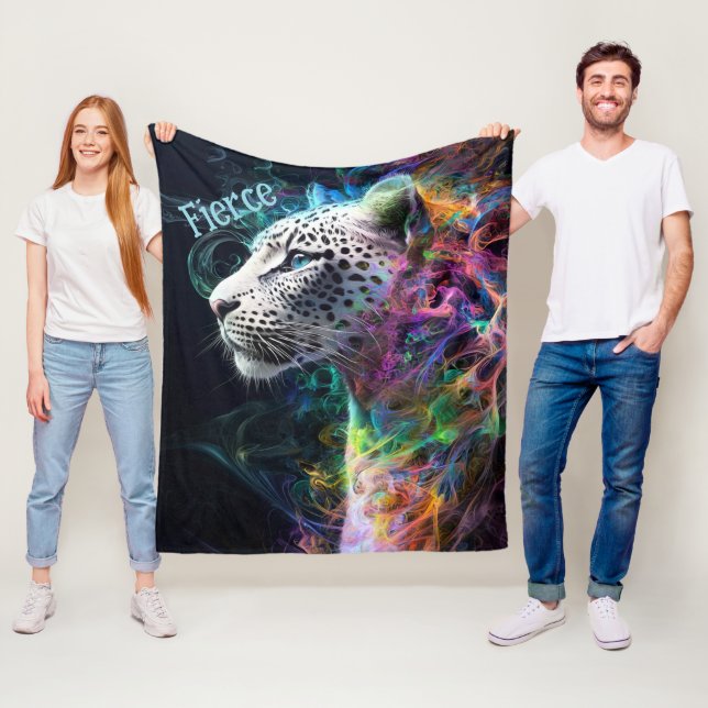 Leopard Vibrant Swirl av Färg Blue Grönt Lila Fleecefilt (På plats)