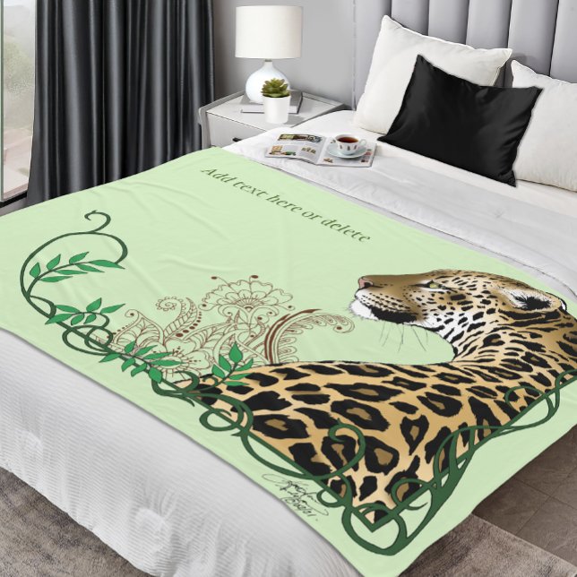 Leopard Vild katt Grönt HEnna Fleecefilt (Skapare uppladdad)
