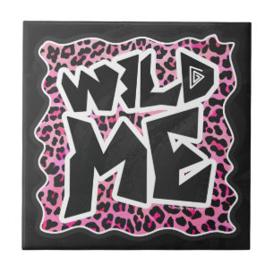 Leopard Vild Me Black and Shock rosa Design Kakelplatta