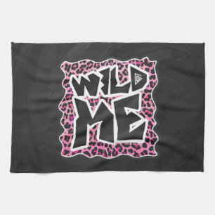 Leopard Vild Me Black and Shock rosa Design Kökshandduk