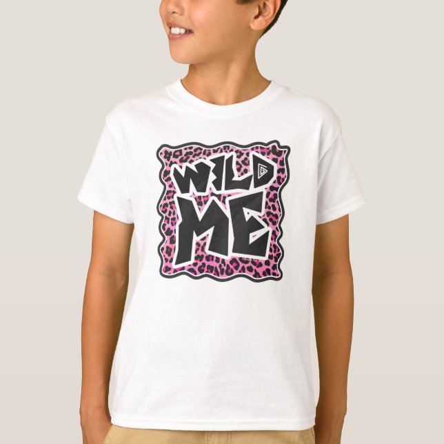 Leopard Vild Me Black and Shock rosa Design T Shirt (Framsida)