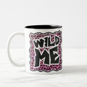 Leopard Vild Me Black and Shock rosa Design Två-Tonad Mugg