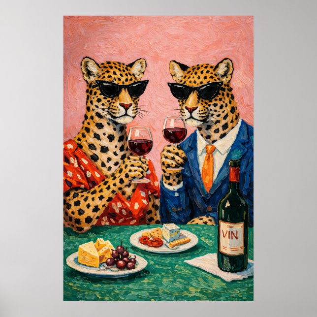 Leopard Vinfest Plakat, Rolig Djur Väggkonst (Framsidan)