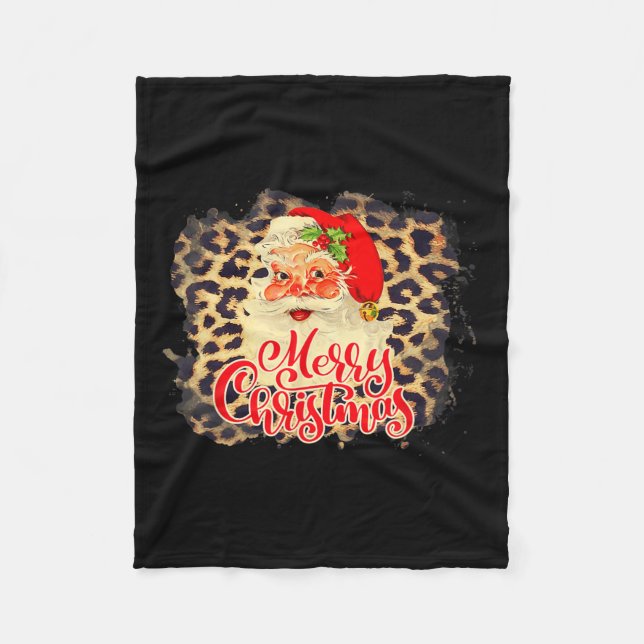 Leopard Vintage Santa God jul Jultomten Fleecefilt (Framsidan)