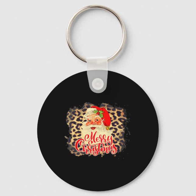 Leopard Vintage Santa God jul Jultomten Nyckelring (Framsida)