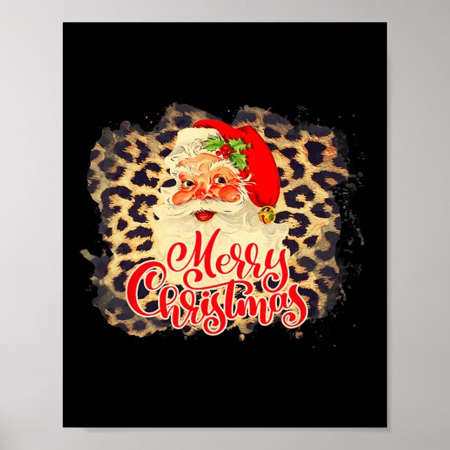 Leopard Vintage Santa God jul Jultomten Poster (Framsidan)