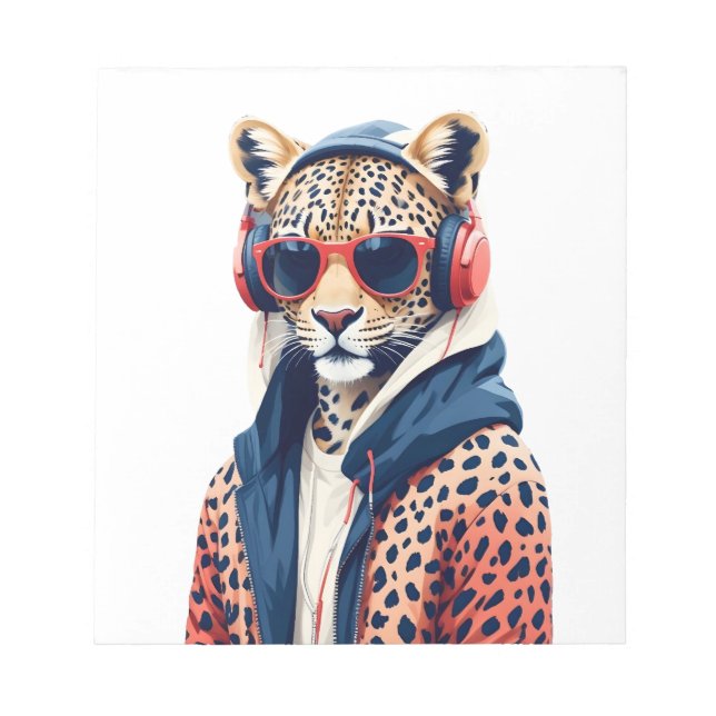 Leopard Wearing Hoodie Funny Coola Animal Characte Anteckningsblock (Framsida)