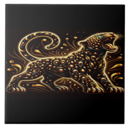 Leopard With Blue Eyes on a Bedroom Border  Kakelplatta