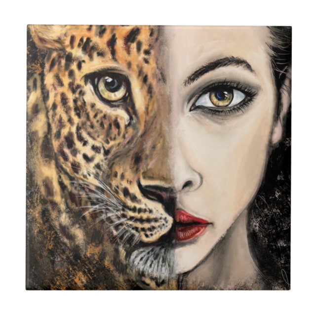 Leopard Woman Ceramic Tile Kakelplatta (Framsidan)