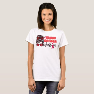Leopard Women Blood Cancer Warrior Red Ribbon T Shirt