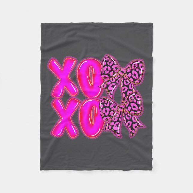 Leopard Xoxo Coquette Bow Hearts Valentine's Day W Fleecefilt (Framsidan)