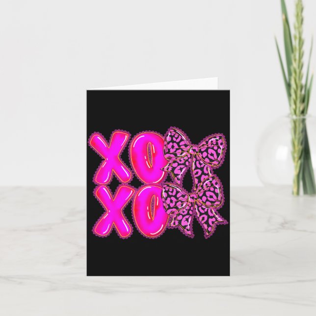 Leopard Xoxo Coquette Bow Hearts Valentine's Day W Kort (Framsida)