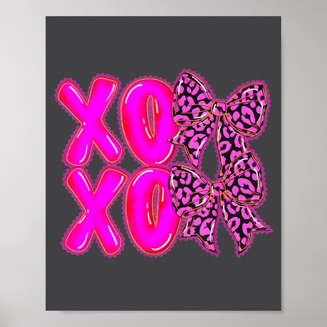Leopard Xoxo Coquette Bow Hearts Valentine's Day W Poster (Framsidan)