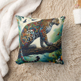 Leopard Zeal: Vibrant Jungle Mönster Kudde