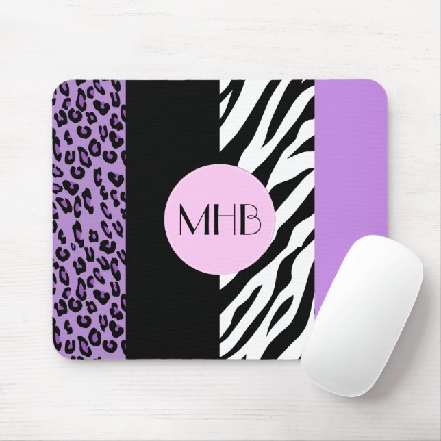 Leopard, Zebra, Animal Print, Lila, Monogram Musmatta (Med mus)