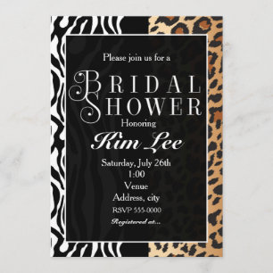 Leopard Zebra Bröllopsdusch Typografi Inbjudan
