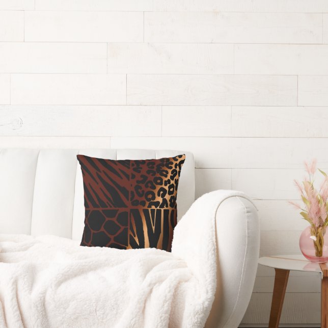 Leopard, Zebra, Giraffe, Tiger African Print Kudde (Soffa)