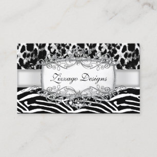 Leopard Zebra Silver Svart Vit Rand 2 Visitkort