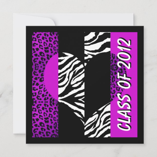 Leopard Zebra tryck Lila Studentfest Inbjudan (Framsida)
