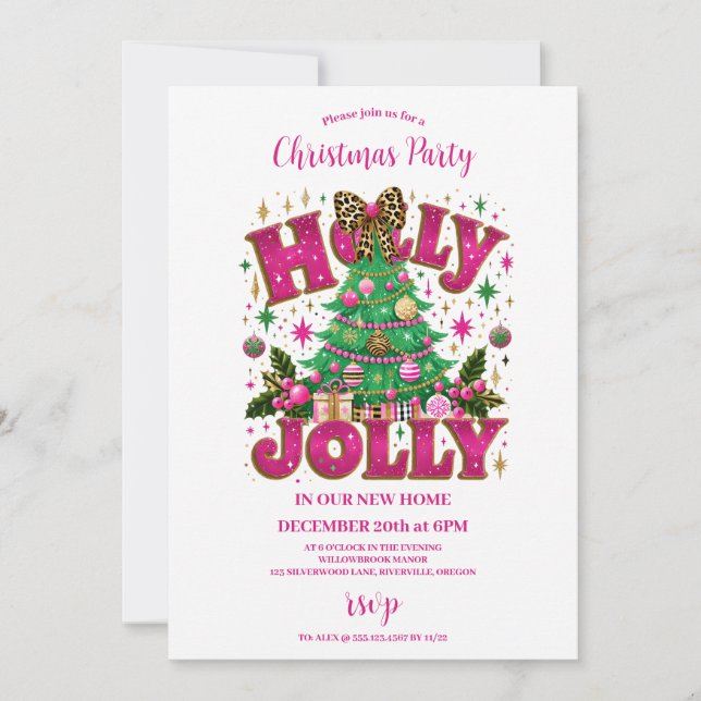 Leopardbåge Holly Jolly Firande Inbjudningar (Framsida)