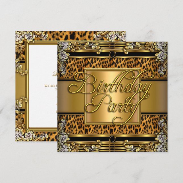 Leoparddjurtryck Kvinnas Födelsedagsfest Inbjudningar (Fram/baksida)