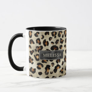 Leoparddjurtryck med svart falsk folie och namn mugg