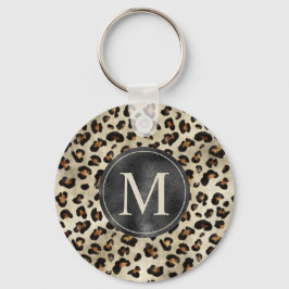 Leoparddjurtryck med svart falsk foliemonogram nyckelring