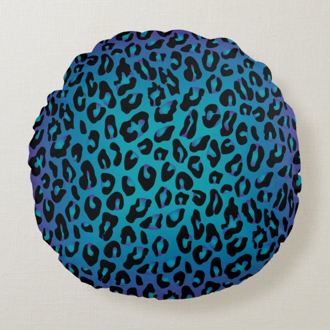 Leoparddjurtryck Stilfull Lila Ombre Rund Kudde (Framsidan)