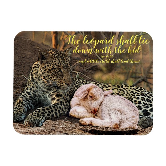 Leoparden ljuger besegrar med lamb-Isaiahen 11 Magnet (Horisontell)