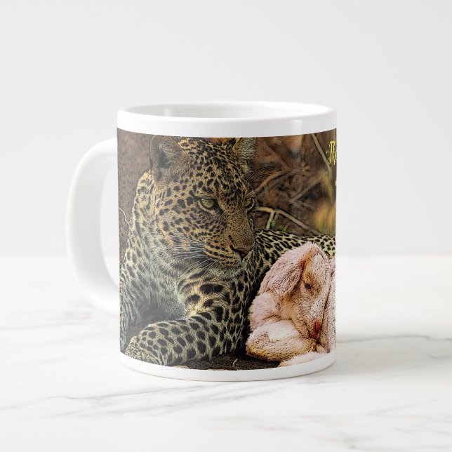 Leoparden ska ljuga ner med grabben Isaiah 11 Jumbo Mugg (Framsida vänster)