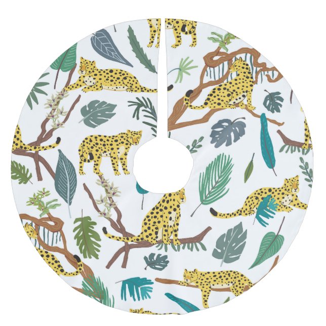 Leoparder i djungeln, handdragen mönster. julgransmatta borstad polyester (Framsidan)