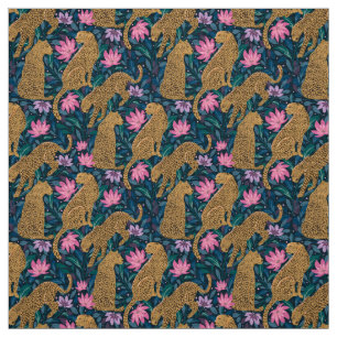 Leoparder i Jungle, Flowers & Vilda djur Tyg
