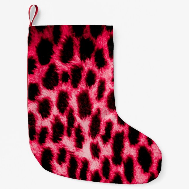 Leoparder struktur med svart och röd färg liten julstrumpa (Framsidan)