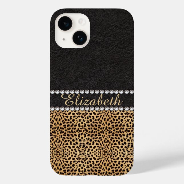 Leopardfläck Rhinestone Diamanter Monogram (Baksida)