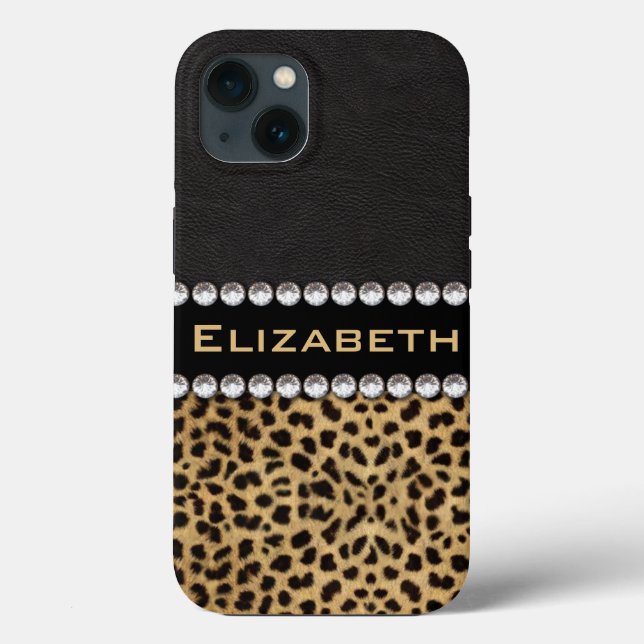 Leopardfläck Rhinestone Diamanter Monogram (Baksida)