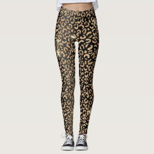 Leopardfläckar vid snyggt Black och Guld Glitter V Leggings