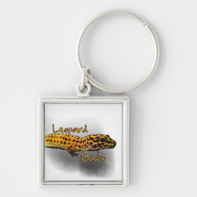 LeopardGecko Keychain Fyrkantig Silverfärgad Nyckelring (Framsidan)