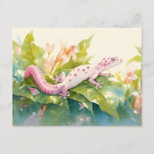 Leopardgecko med Rosa Fläck och Lilja Blomma Vykort