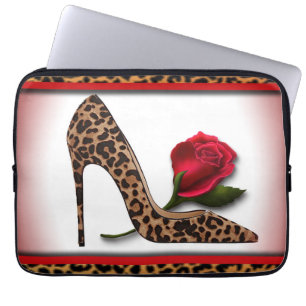 Leopardkickhäl & röd ros laptop fodral