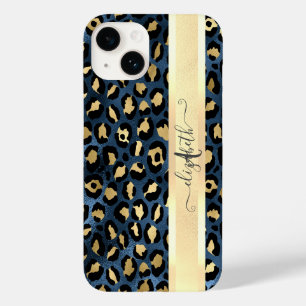 Leopardmönster Blå Guld Monogram