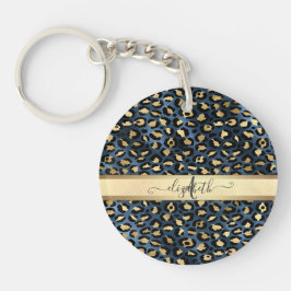 Leopardmönster Blå Guld Monogram