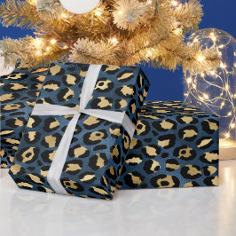 Leopardmönster Blå Guld Presentpapper