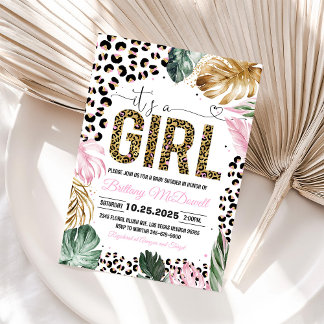 Leopardmönster Det är en flicka Baby Shower Inbjud Inbjudningar