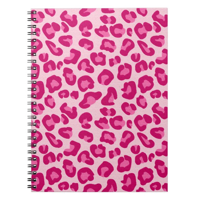 Leopardmönster i pastellrosa, hetrosa och fuchsia anteckningsbok (Framsidan)