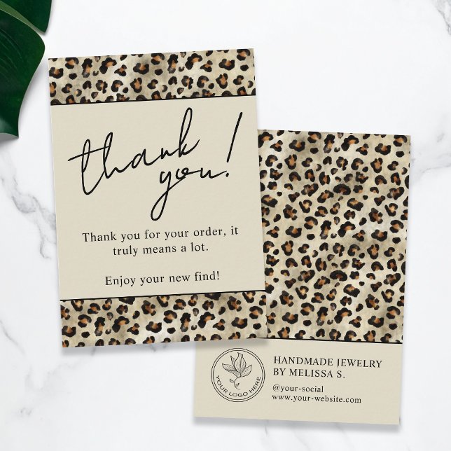 Leopardmönster Med Logotyp Tack För Din Beställnin Visitkort (Skapare uppladdad)