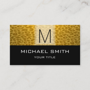 Leopardmönster Modern Svart Monogram Visitkort